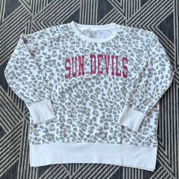 ASU Sun Devils Women's Crew Neck Sweater - White and Gray leopard print size L - Picture 1 of 4